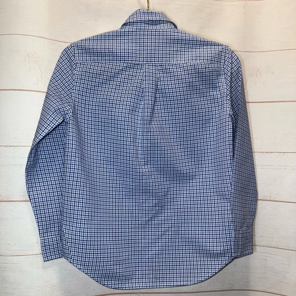 Polo Ralph Lauren long-sleeve blue and white gingham check poplin shirt Size 7